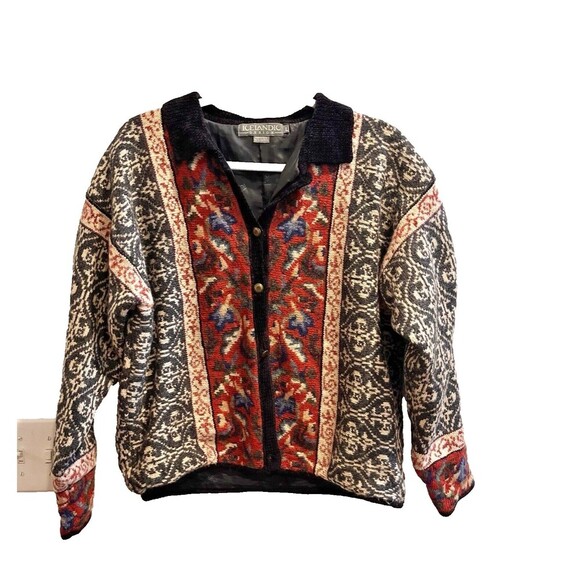 Icelandic Design Wool Fair Isle Jacket Large Women's Lined Chenille Winter Ski - Picture 1 of 8